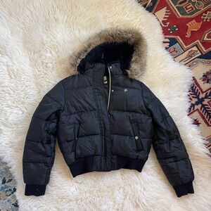 South Pole Y2K Black Puffer Hooded Jacket with Faux Fur Trim